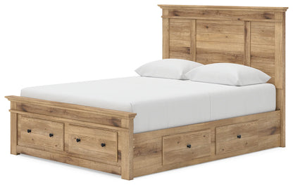 Makidern - Queen Panel Storage Bed With 2 Under Bed Storage Units And Storage Footboard - Tan