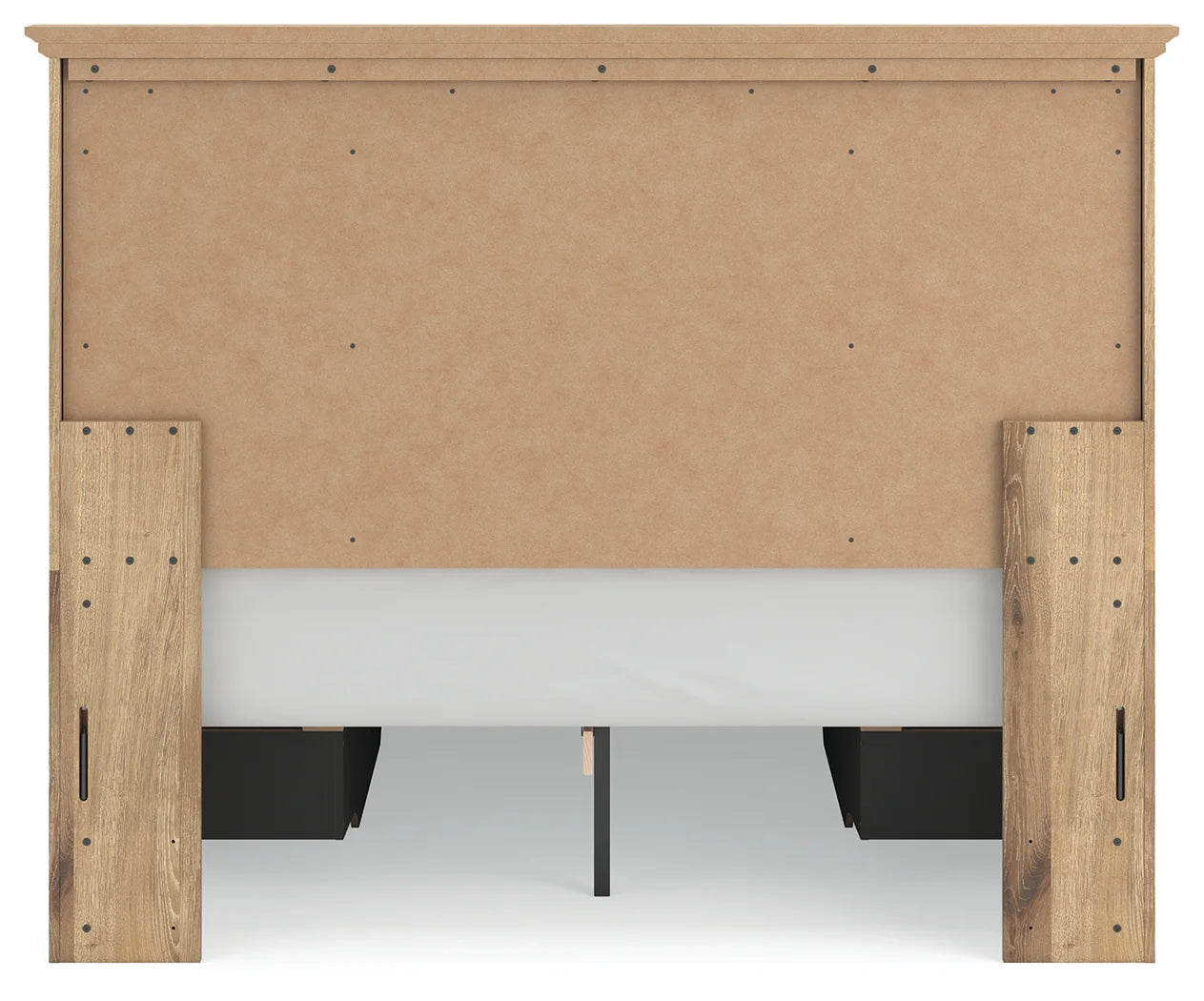 Makidern - Queen Panel Storage Bed With 2 Under Bed Storage Units And Storage Footboard - Tan
