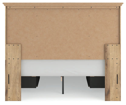 Makidern - Queen Panel Storage Bed With 2 Under Bed Storage Units And Storage Footboard - Tan