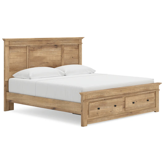 Makidern - King Panel Storage Bed With Storage Footboard - Tan