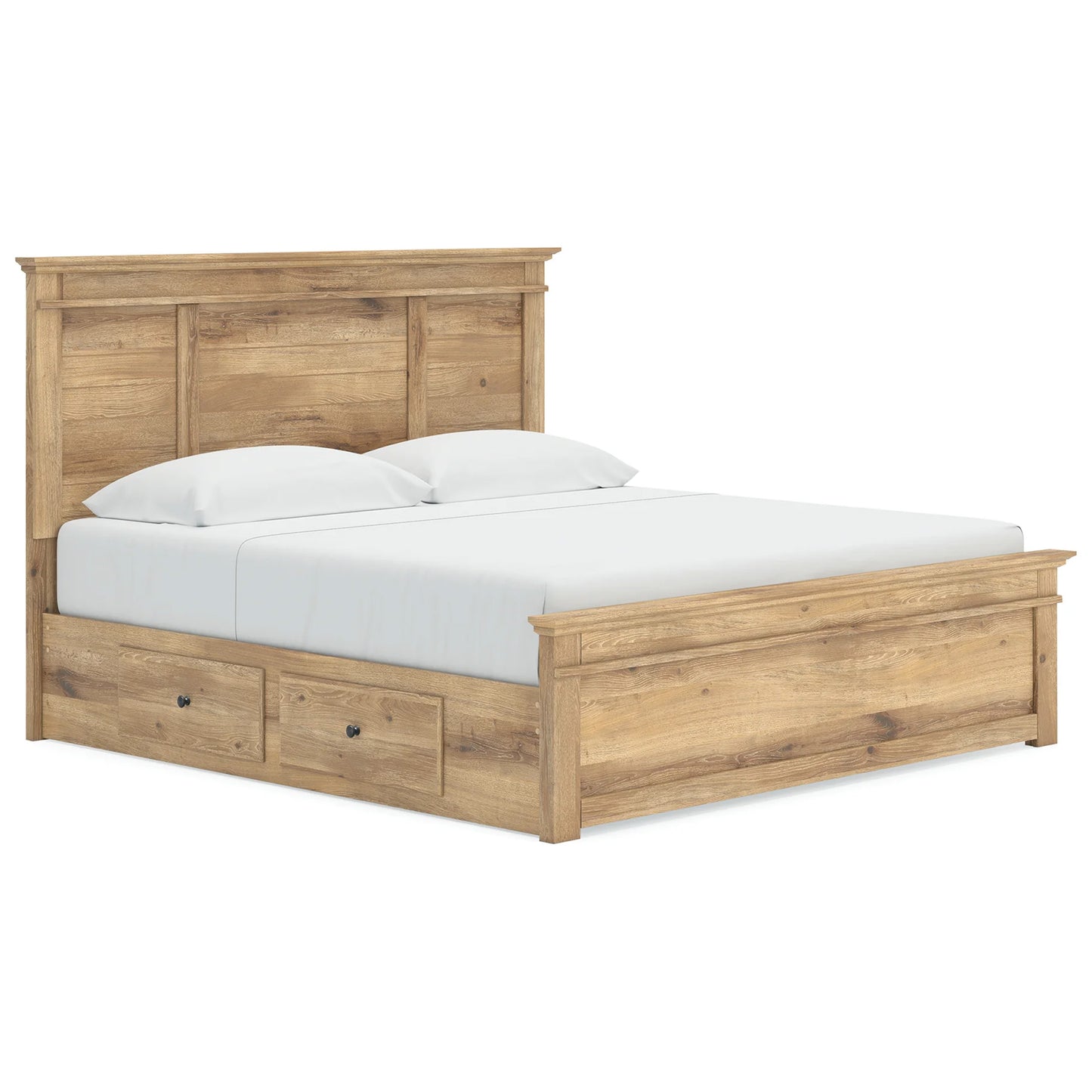 Makidern - King Panel Storage Bed With Under Bed Storage Unit - Tan