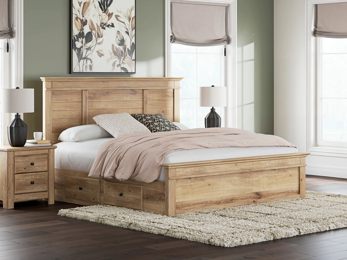 Makidern - King Panel Storage Bed With Under Bed Storage Unit - Tan