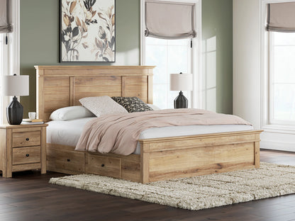 Makidern - King Panel Storage Bed With Under Bed Storage Unit - Tan