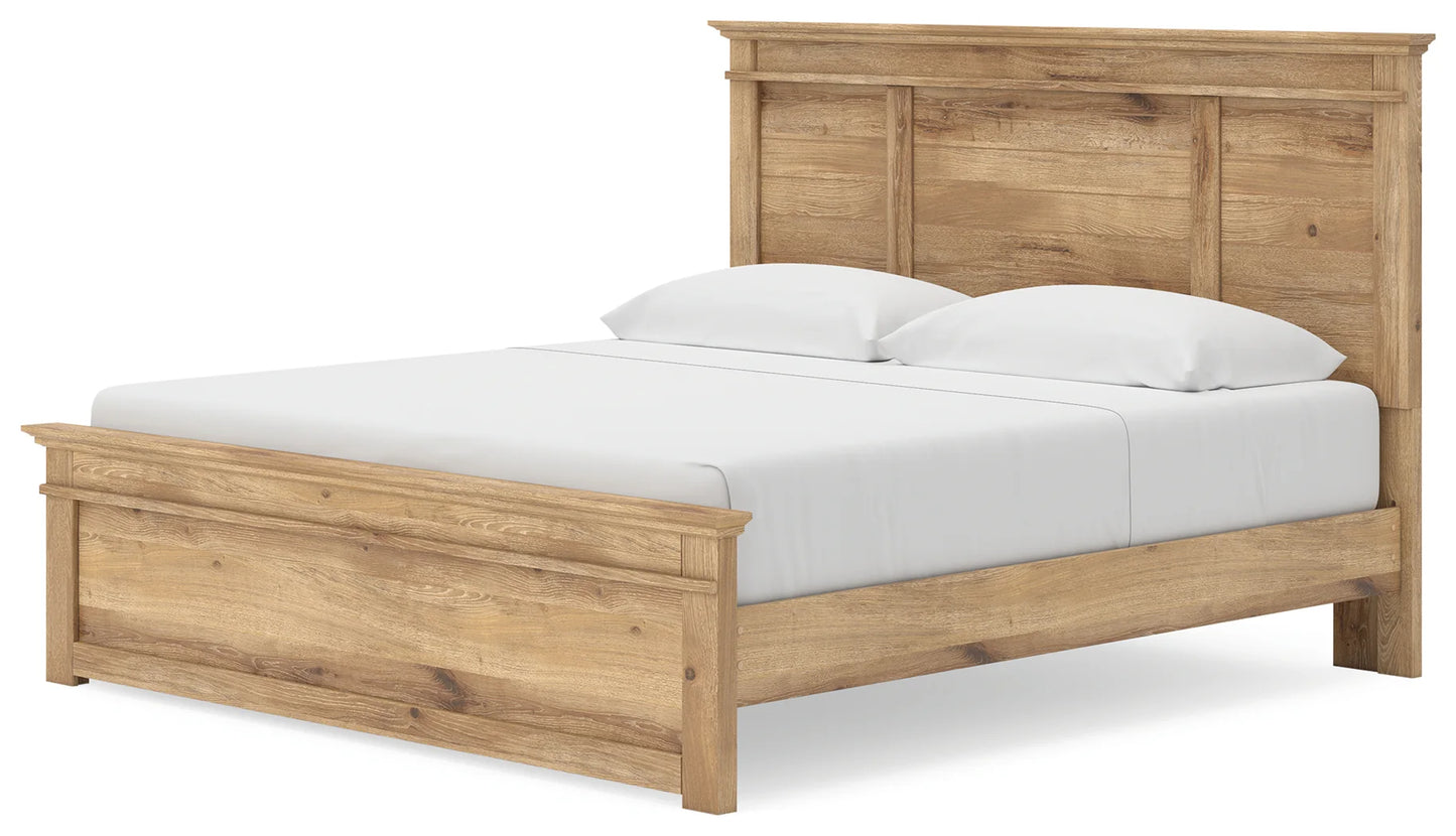Makidern - King Panel Storage Bed With Under Bed Storage Unit - Tan