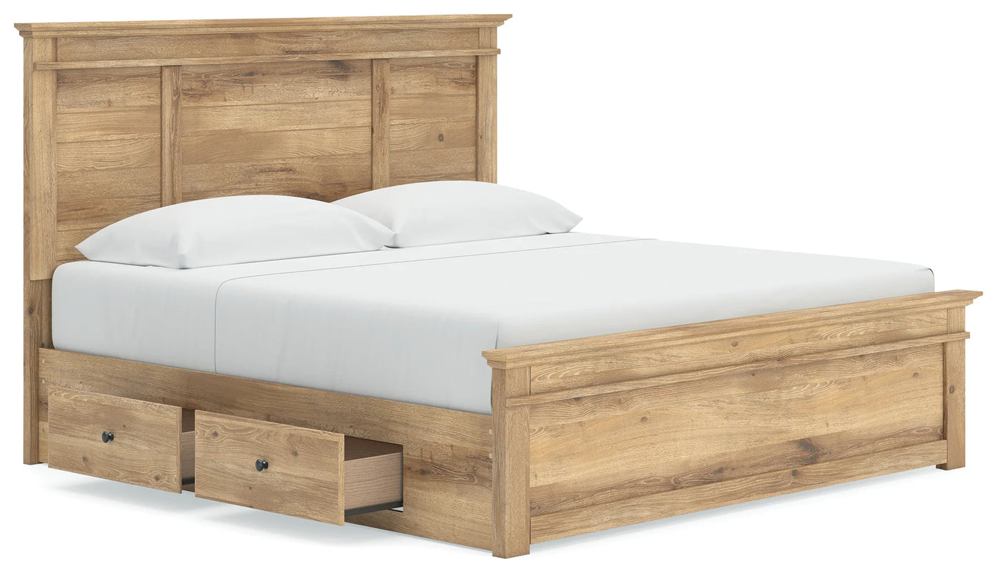 Makidern - King Panel Storage Bed With Under Bed Storage Unit - Tan