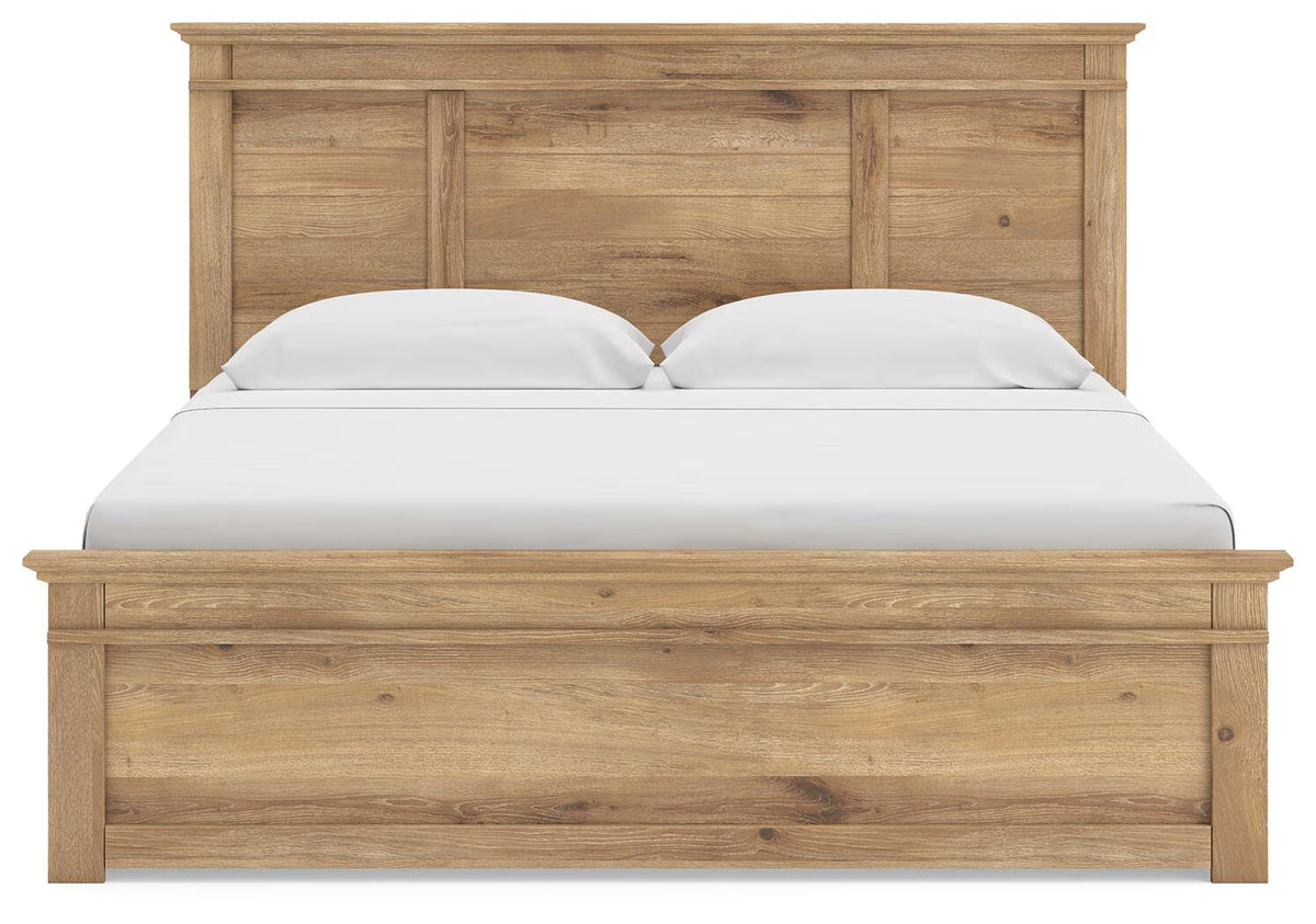 Makidern - King Panel Storage Bed With 2 Under Bed Storage Units - Tan