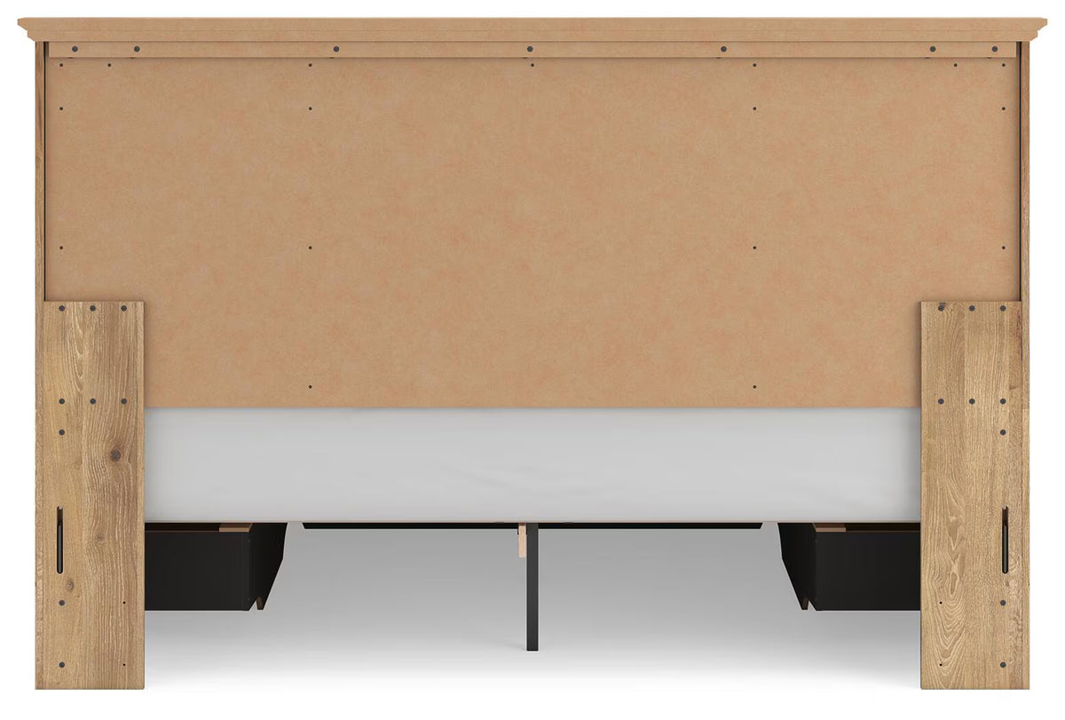 Makidern - King Panel Storage Bed With 2 Under Bed Storage Units - Tan