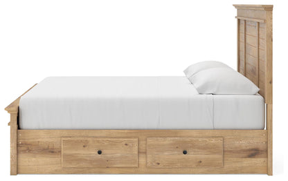 Makidern - King Panel Storage Bed With 2 Under Bed Storage Units - Tan