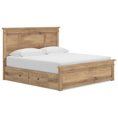 Makidern - King Panel Storage Bed With 2 Under Bed Storage Units - Tan