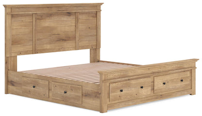 Makidern - King Panel Storage Bed With 2 Under Bed Storage Units And Storage Footboard - Tan