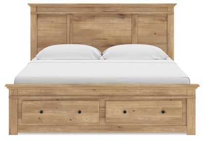 Makidern - King Panel Storage Bed With 2 Under Bed Storage Units And Storage Footboard - Tan