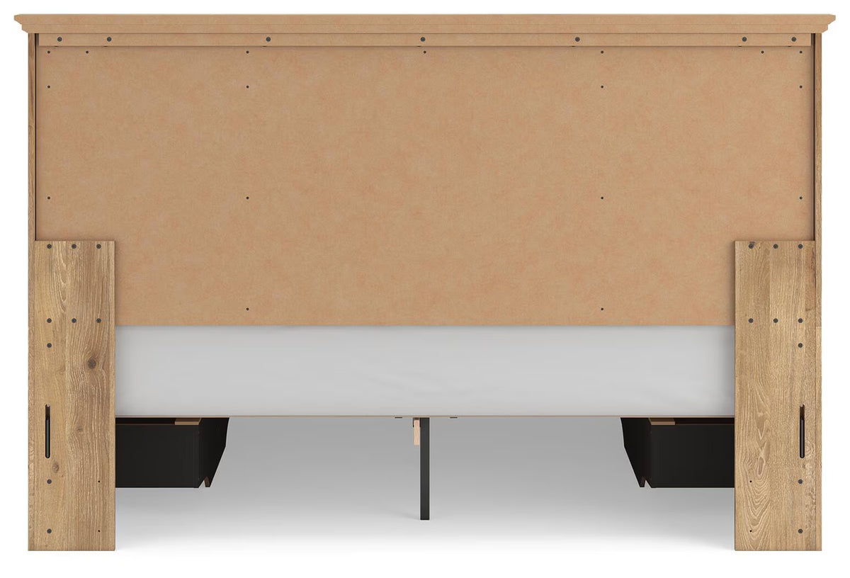 Makidern - King Panel Storage Bed With 2 Under Bed Storage Units And Storage Footboard - Tan
