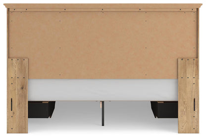 Makidern - King Panel Storage Bed With 2 Under Bed Storage Units And Storage Footboard - Tan