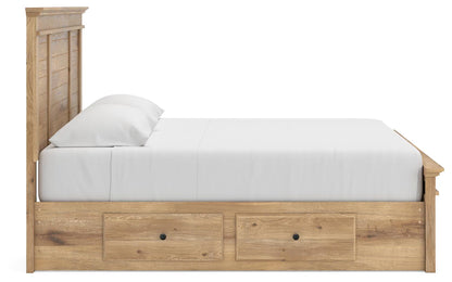 Makidern - King Panel Storage Bed With 2 Under Bed Storage Units And Storage Footboard - Tan