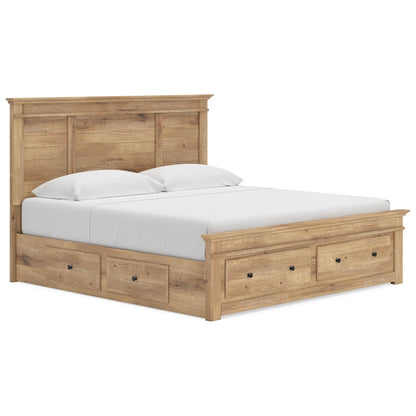 Makidern - King Panel Storage Bed With 2 Under Bed Storage Units And Storage Footboard - Tan