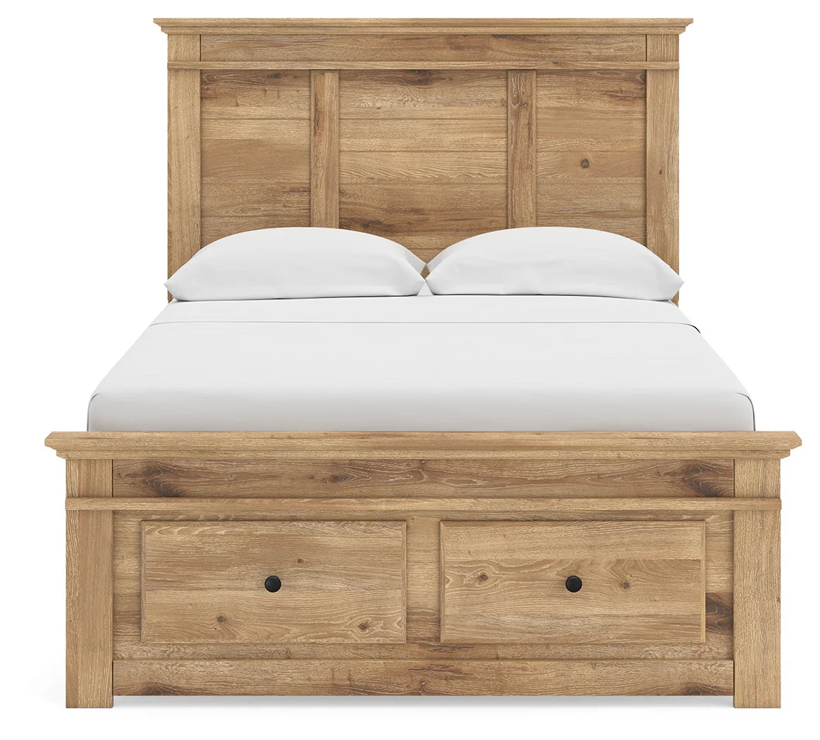 Makidern - Full Panel Storage Bed With Storage Footboard - Tan