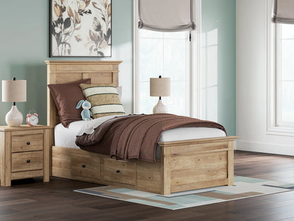Makidern - Twin Panel Storage Bed With 2 Under Bed Storage Units - Tan
