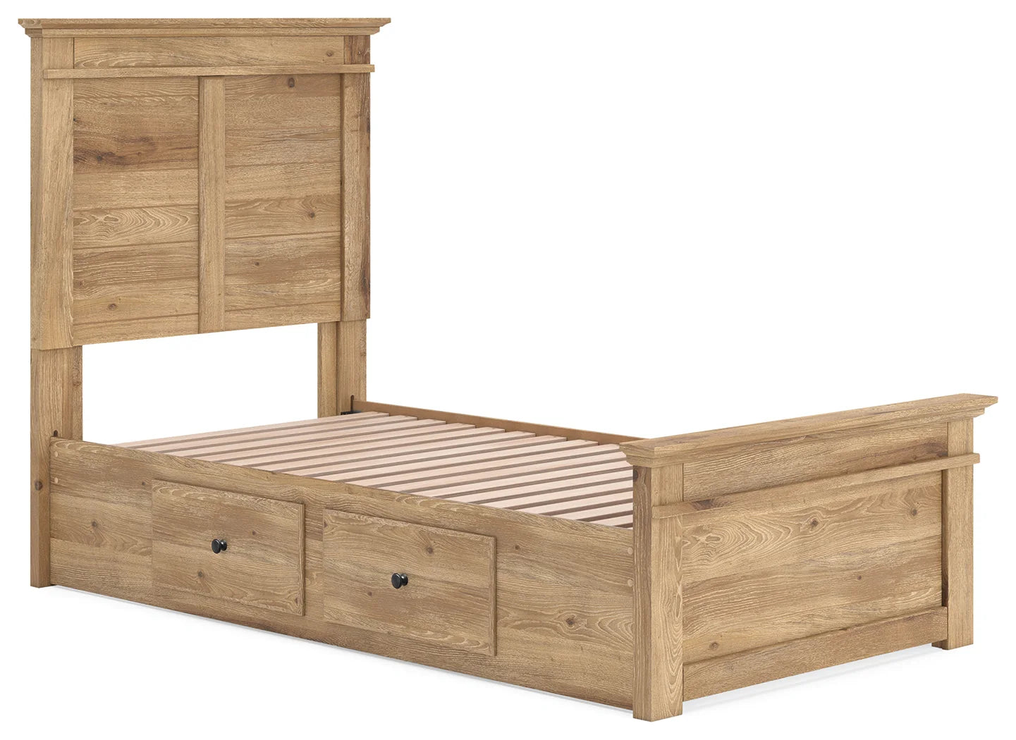 Makidern - Twin Panel Storage Bed With 2 Under Bed Storage Units - Tan