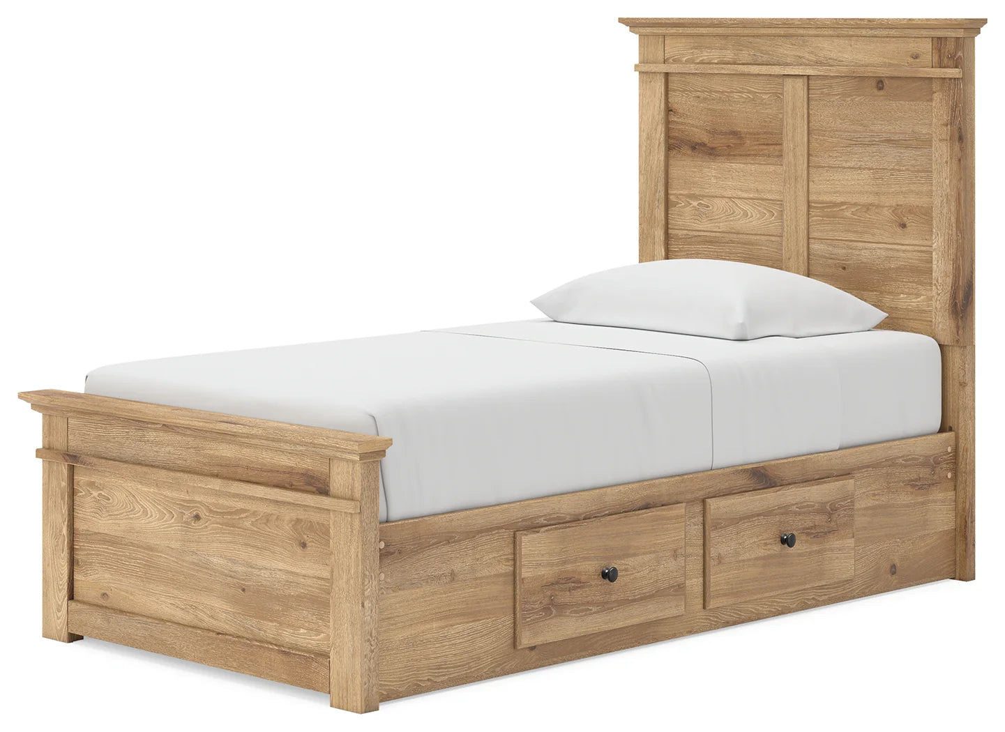 Makidern - Twin Panel Storage Bed With 2 Under Bed Storage Units - Tan