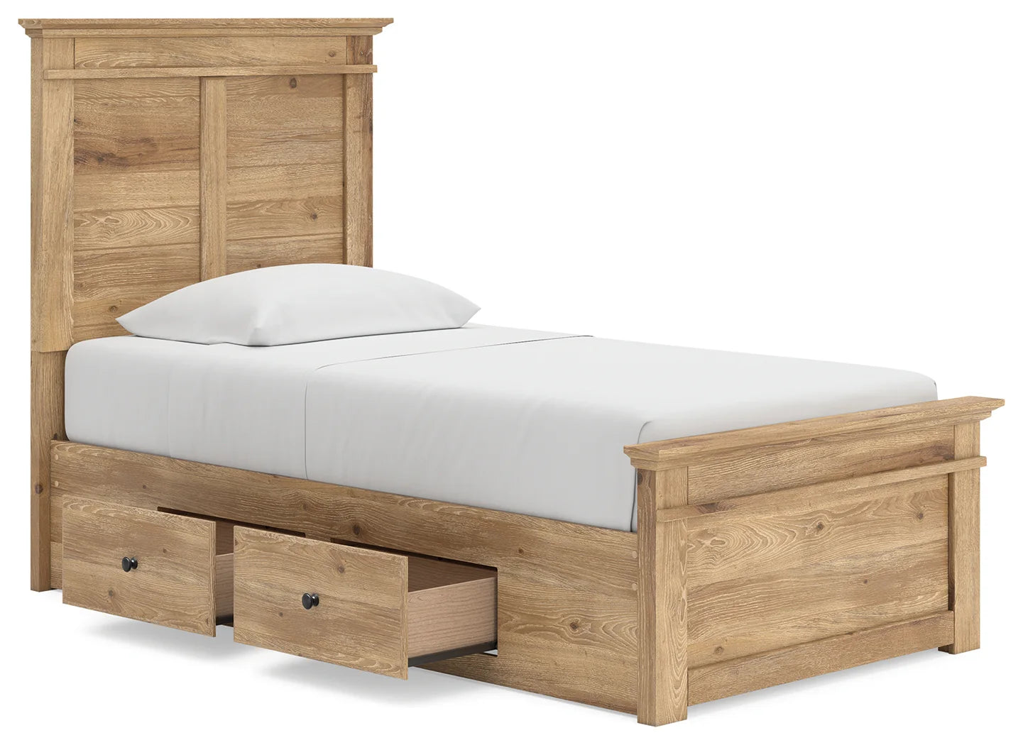 Makidern - Twin Panel Storage Bed With 2 Under Bed Storage Units - Tan
