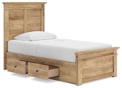 Makidern - Twin Panel Storage Bed With 2 Under Bed Storage Units - Tan