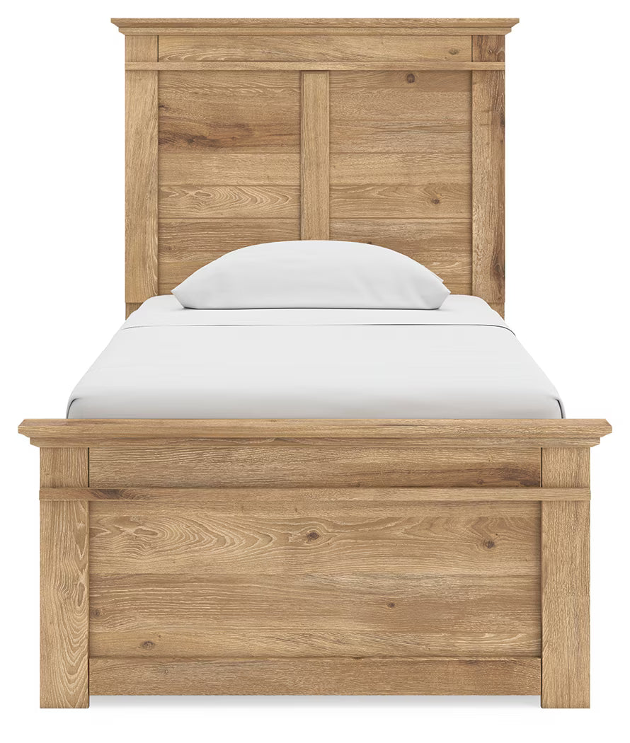 Makidern - Twin Panel Storage Bed With 2 Under Bed Storage Units - Tan