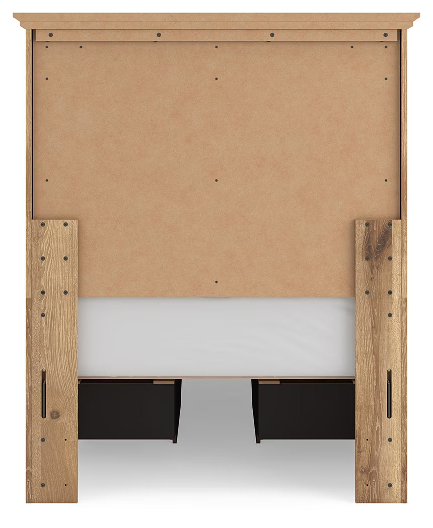 Makidern - Twin Panel Storage Bed With 2 Under Bed Storage Units - Tan