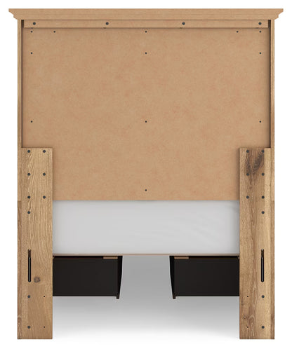 Makidern - Twin Panel Storage Bed With 2 Under Bed Storage Units - Tan