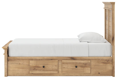 Makidern - Twin Panel Storage Bed With 2 Under Bed Storage Units - Tan