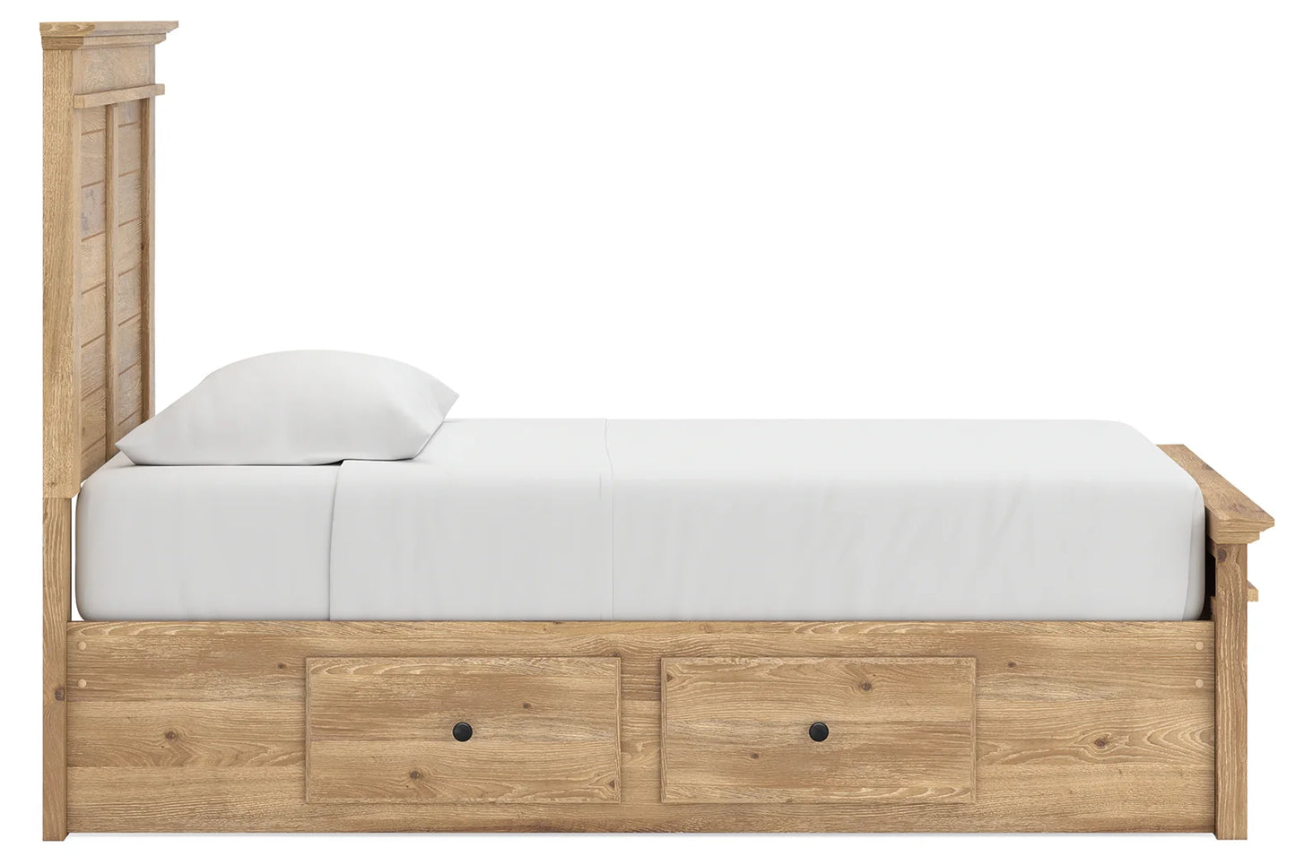 Makidern - Twin Panel Storage Bed With 2 Under Bed Storage Units - Tan
