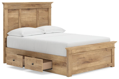 Makidern - Full Panel Storage Bed With 2 Under Bed Storage Units - Tan