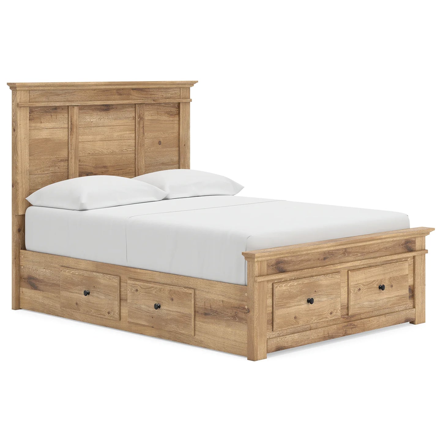 Makidern - Full Panel Storage Bed With Under Bed Storage Unit And Storage Footboard - Tan