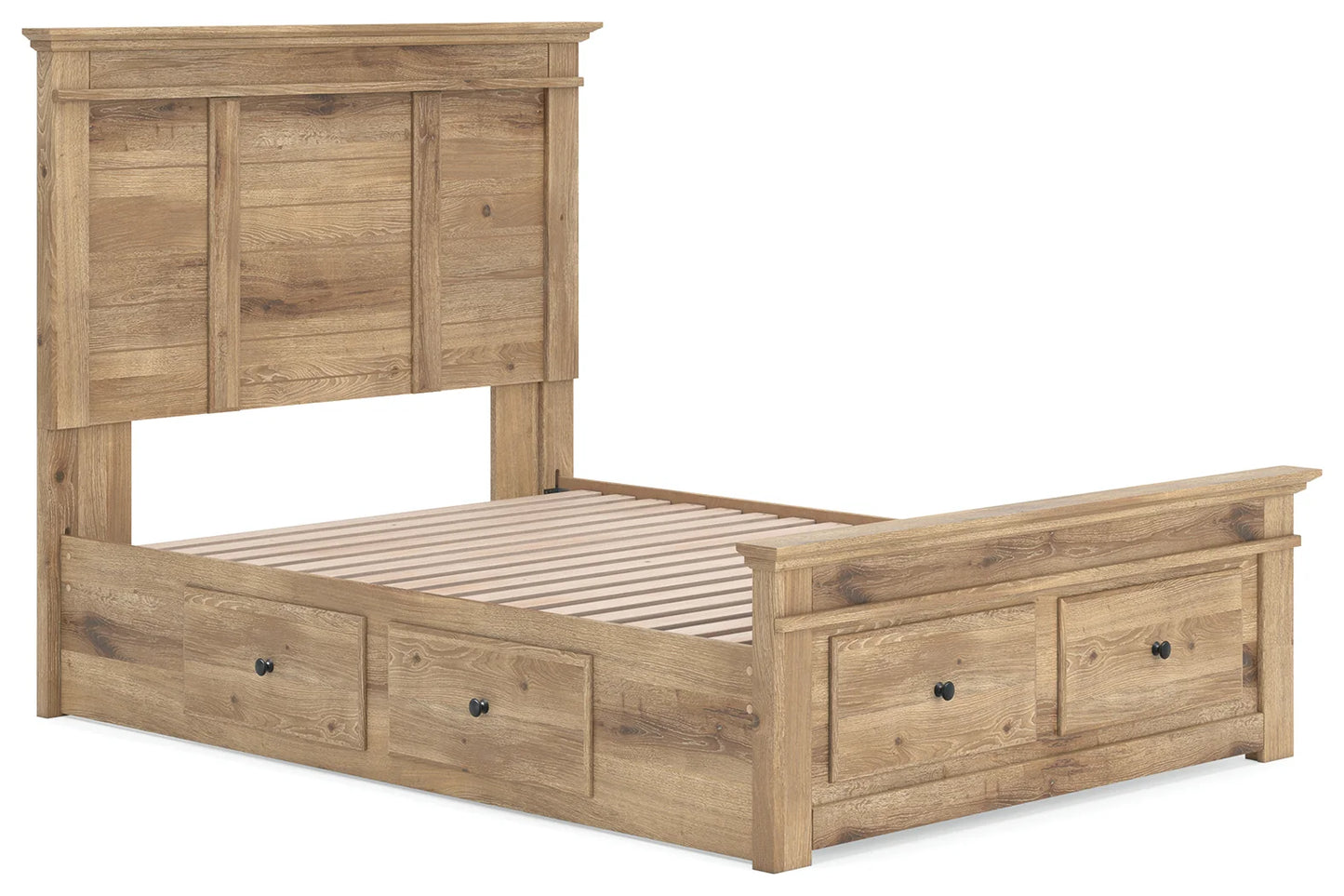 Makidern - Full Panel Storage Bed With Under Bed Storage Unit And Storage Footboard - Tan