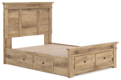 Makidern - Full Panel Storage Bed With Under Bed Storage Unit And Storage Footboard - Tan