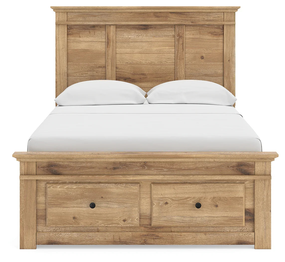 Makidern - Full Panel Storage Bed With Under Bed Storage Unit And Storage Footboard - Tan