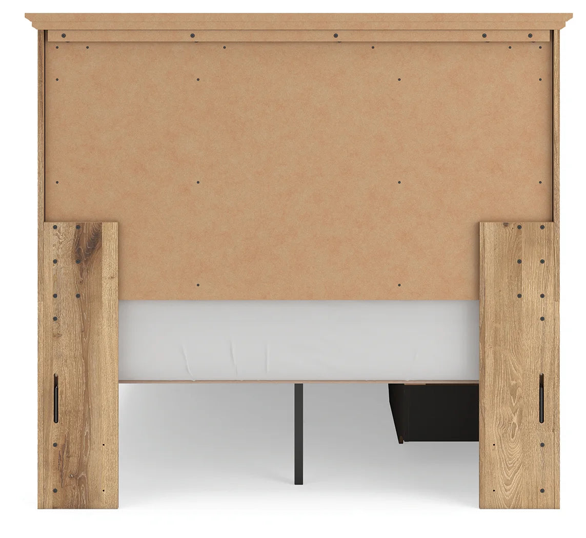 Makidern - Full Panel Storage Bed With Under Bed Storage Unit And Storage Footboard - Tan