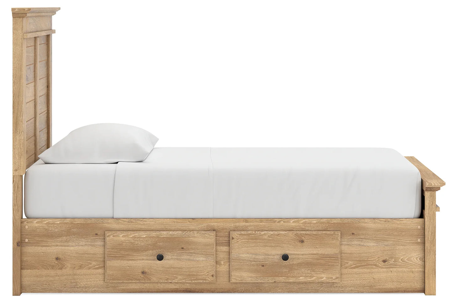 Makidern - Twin Panel Storage Bed With 2 Under Bed Storage Units And Storage Footboard - Tan