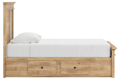 Makidern - Twin Panel Storage Bed With 2 Under Bed Storage Units And Storage Footboard - Tan