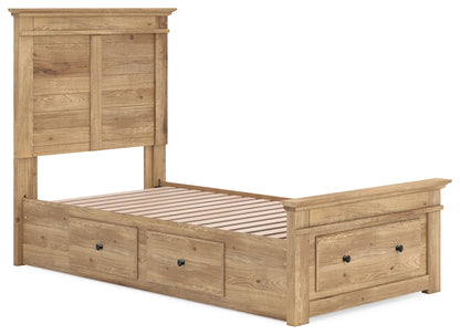 Makidern - Twin Panel Storage Bed With 2 Under Bed Storage Units And Storage Footboard - Tan