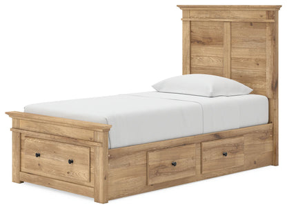 Makidern - Twin Panel Storage Bed With 2 Under Bed Storage Units And Storage Footboard - Tan