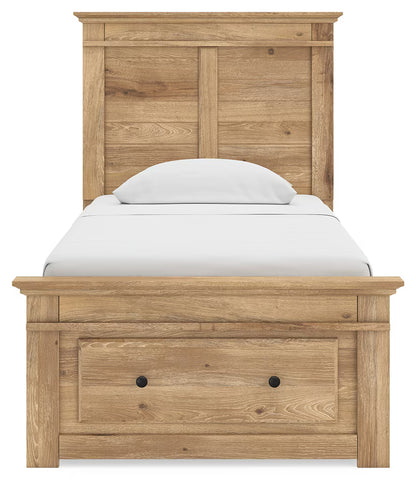 Makidern - Twin Panel Storage Bed With 2 Under Bed Storage Units And Storage Footboard - Tan