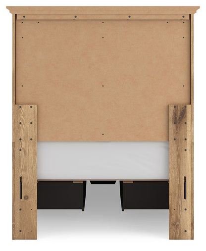 Makidern - Twin Panel Storage Bed With 2 Under Bed Storage Units And Storage Footboard - Tan
