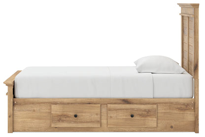 Makidern - Twin Panel Storage Bed With 2 Under Bed Storage Units And Storage Footboard - Tan