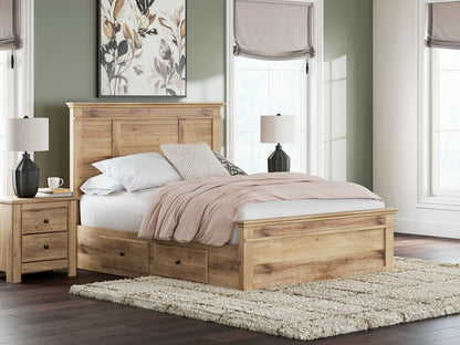 Makidern - Queen Panel Storage Bed With 2 Under Bed Storage Units - Tan