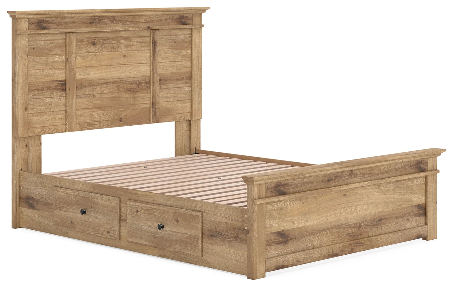 Makidern - Queen Panel Storage Bed With 2 Under Bed Storage Units - Tan