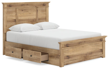 Makidern - Queen Panel Storage Bed With 2 Under Bed Storage Units - Tan