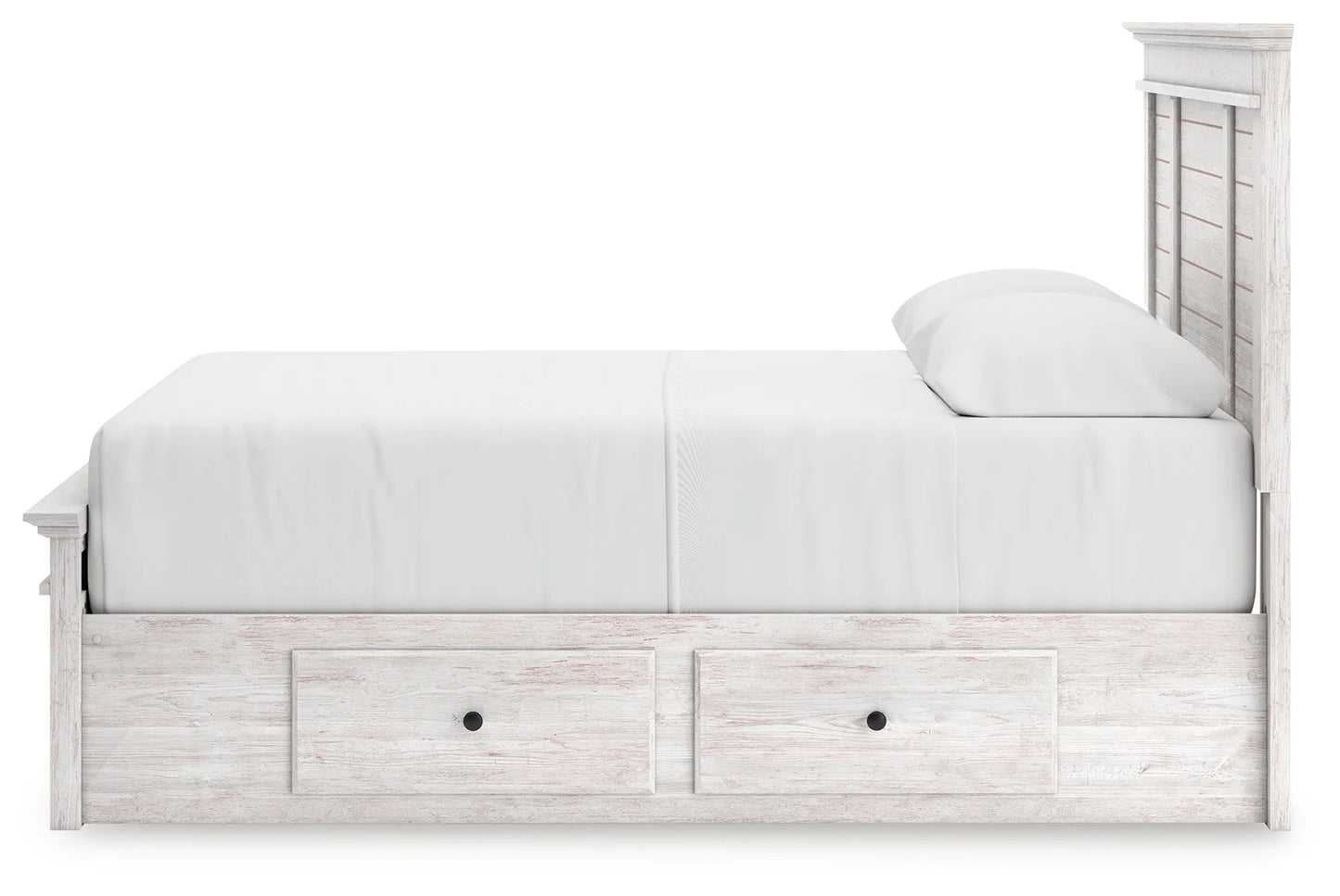 Makidern - Queen Panel Storage Bed With 2 Under Bed Storage Units And Storage Footboard - Whitewash