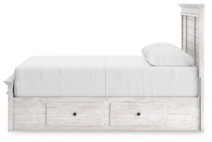 Makidern - Queen Panel Storage Bed With 2 Under Bed Storage Units And Storage Footboard - Whitewash