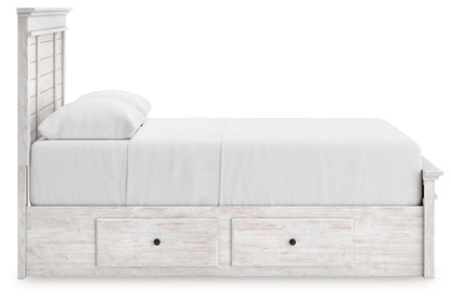 Makidern - Queen Panel Storage Bed With 2 Under Bed Storage Units And Storage Footboard - Whitewash
