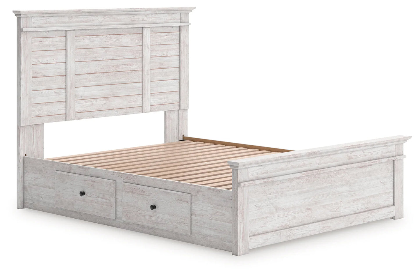 Makidern - Queen Panel Storage Bed With Under Bed Storage Unit - Whitewash